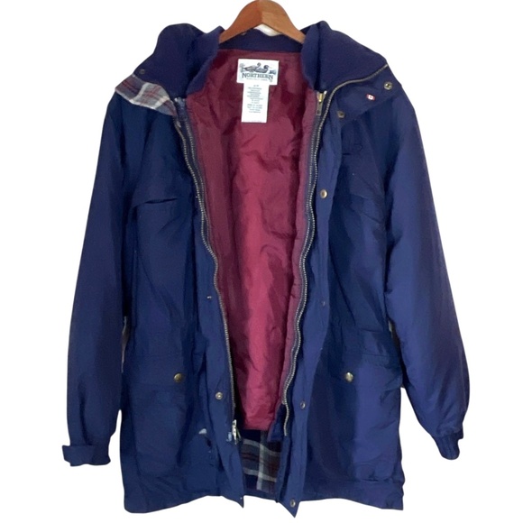 Vintage Northern Reflections 3 In 1 Navy Blue Parka Jacket Coat Plaid Lining S - Picture 1 of 15